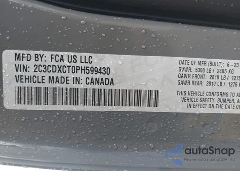 2023 Dodge Charger R/T из США, поврежденный, VIN 2C3CDXCT0PH599430